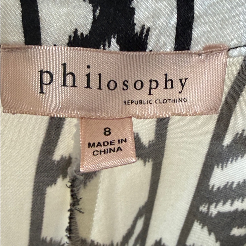 PHILOSOPHY Geometric Print Black and White Wide Leg Palazzo Pants Size 8 - Picture 8 of 9
